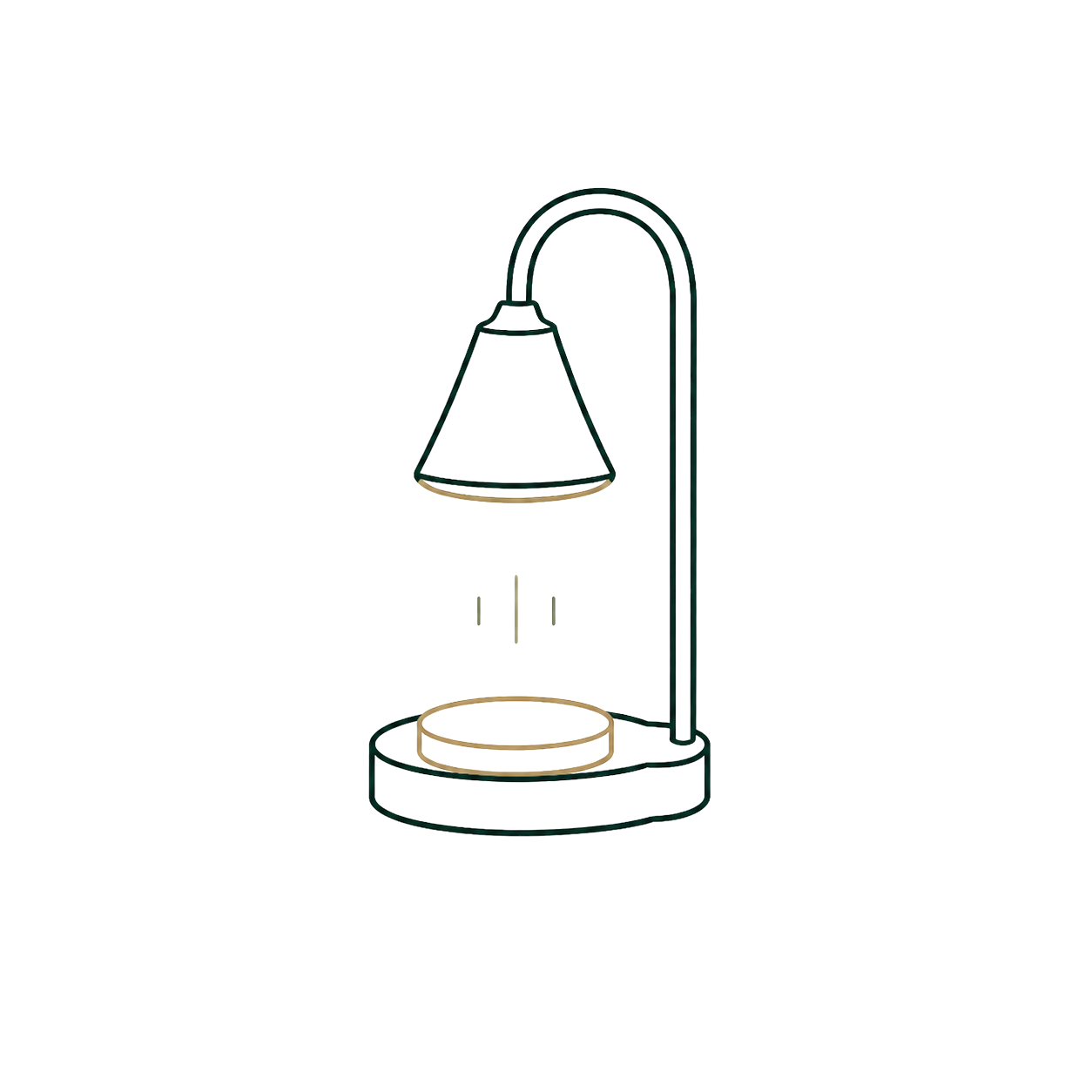 Pine-wax disk warming beneath the lamp.